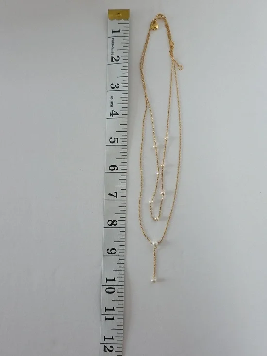 J.CREW Double Chain Gold And Pearl Necklace - Picture 4 of 5